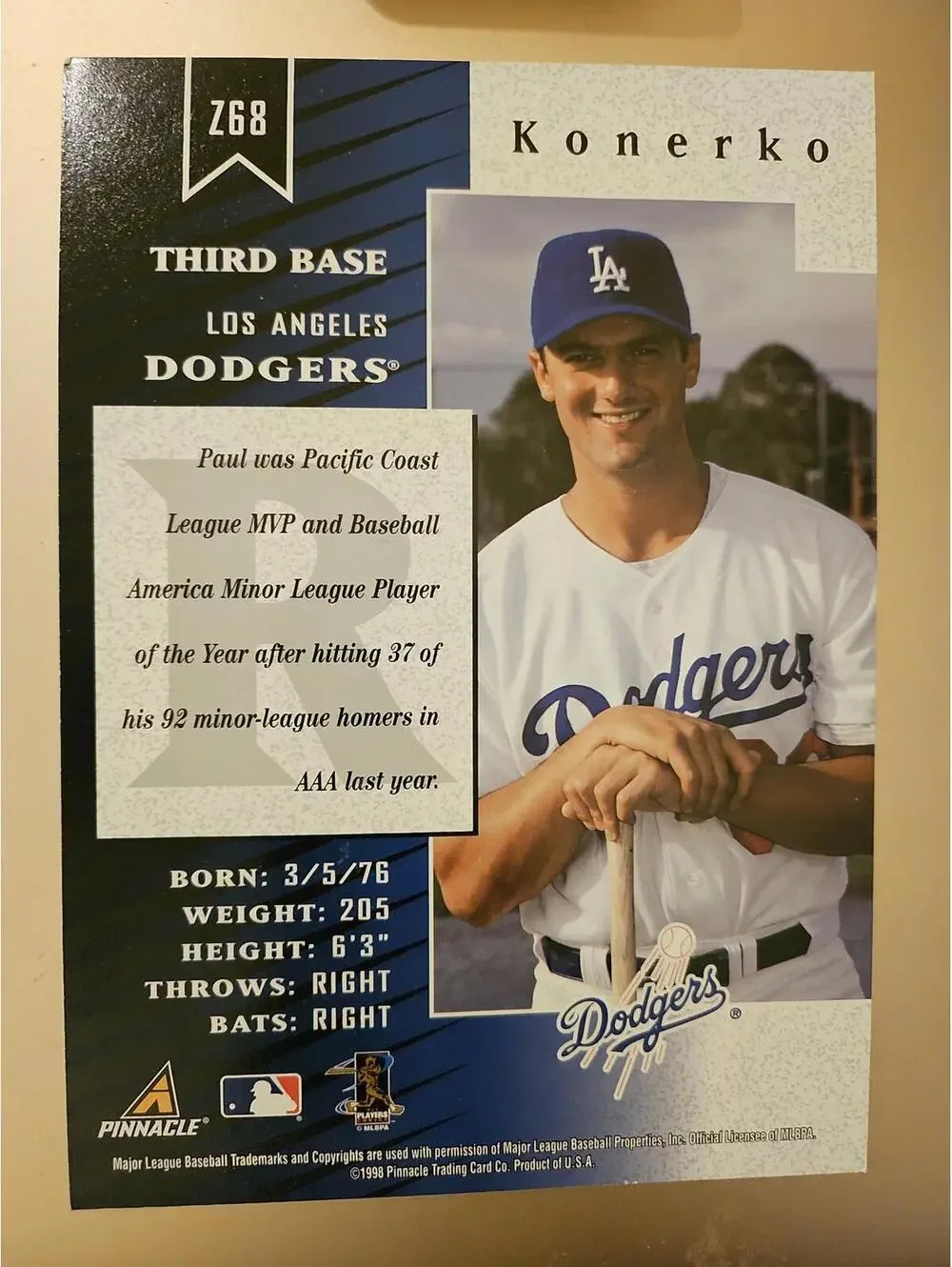 Paul Konerko (RC) - 1998 Zenith Big Baseball Card #Z68 - Dodgers